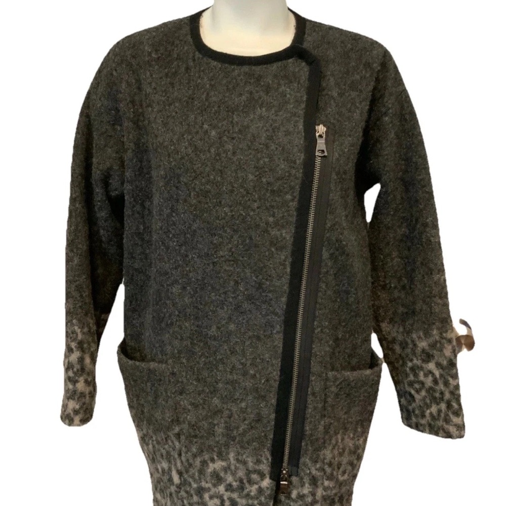 Rebecca Taylor wool blend asymmetrical zip coat gray leopard ombré jacket